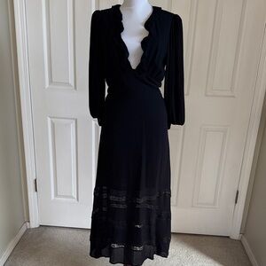 Reformation Black V-Neck Midi Dress, 8